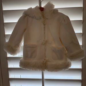 Gymboree White Hooded Fur Detail Coat
